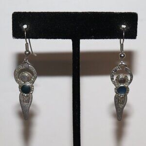 🧜‍♀️ Beautiful Silver & Blue “Standing Lady” Dangle Earrings – 2" Art Deco Vibe